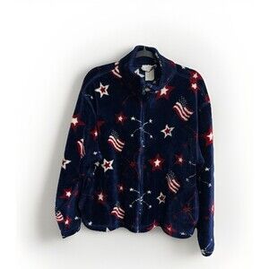 Mandal Bay Vtg Full Zip Jacket Pockets Size X Lar Patriotic Fireworks Fleece Y2K